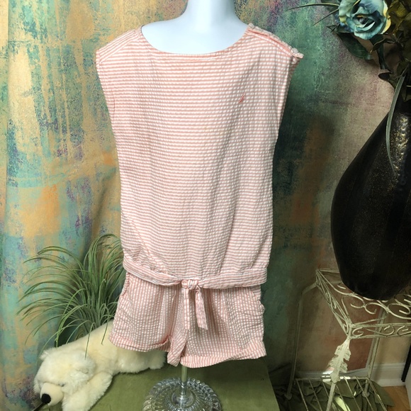 📌 Nautica Striped Sleeveless Cotton Teen Romper with Pockets - Picture 3 of 13